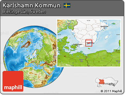 Physical Location Map of Karlshamn Kommun, highlighted country, highlighted parent region
