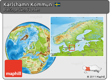 Physical Location Map of Karlshamn Kommun, highlighted parent region, within the entire country