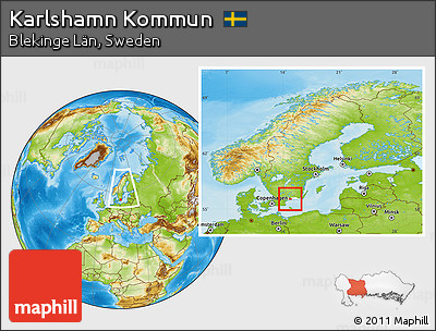 Physical Location Map of Karlshamn Kommun, highlighted parent region, within the entire country