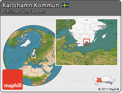 Satellite Location Map of Karlshamn Kommun, highlighted country