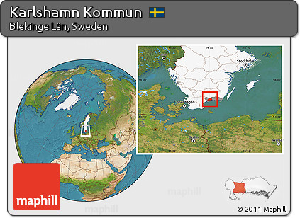 Satellite Location Map of Karlshamn Kommun, highlighted country, highlighted parent region