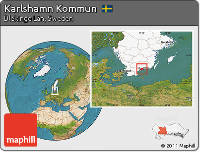 Satellite Location Map of Karlshamn Kommun, highlighted country, highlighted parent region