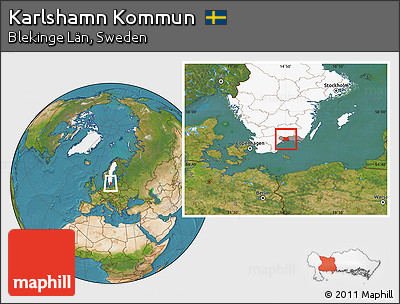 Satellite Location Map of Karlshamn Kommun, highlighted country, highlighted parent region