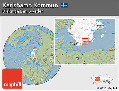 Savanna Style Location Map of Karlshamn Kommun, highlighted country, highlighted parent region, hill shading
