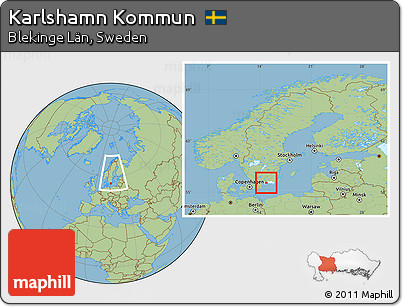 Savanna Style Location Map of Karlshamn Kommun, highlighted parent region, within the entire country