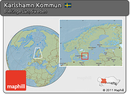 Savanna Style Location Map of Karlshamn Kommun, highlighted parent region, within the entire country, hill shading