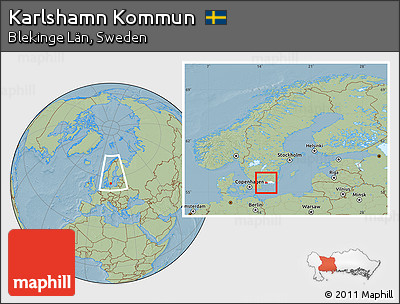 Savanna Style Location Map of Karlshamn Kommun, highlighted parent region, within the entire country, hill shading