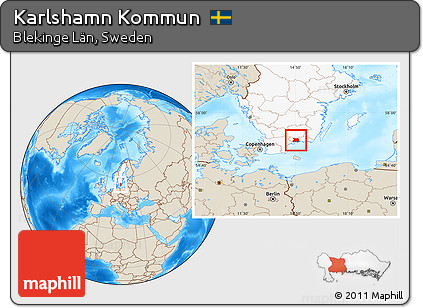 Shaded Relief Location Map of Karlshamn Kommun, highlighted country
