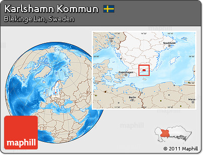 Shaded Relief Location Map of Karlshamn Kommun, highlighted country