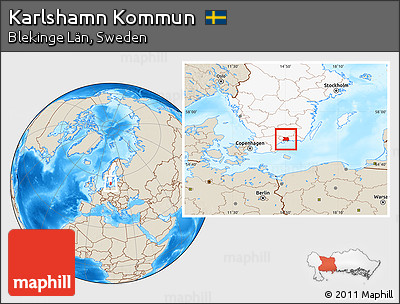 Shaded Relief Location Map of Karlshamn Kommun, highlighted country