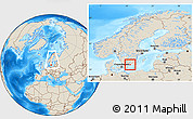 Shaded Relief Location Map of Karlshamn Kommun, highlighted parent region, within the entire country