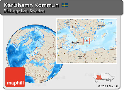Shaded Relief Location Map of Karlshamn Kommun, highlighted parent region