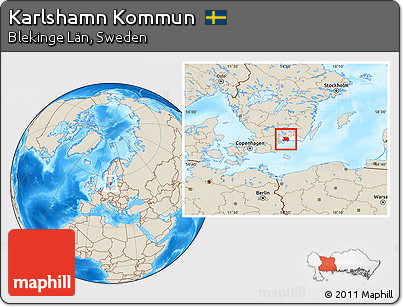 Shaded Relief Location Map of Karlshamn Kommun, highlighted parent region