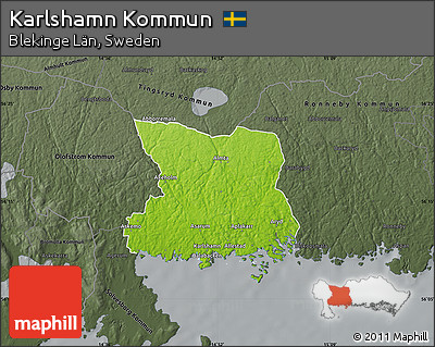 Physical Map of Karlshamn Kommun, darken, semi-desaturated