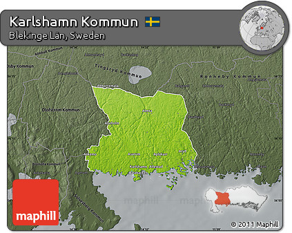Physical Map of Karlshamn Kommun, darken, semi-desaturated