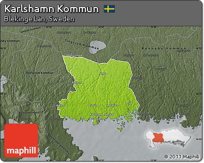 Physical Map of Karlshamn Kommun, darken, semi-desaturated