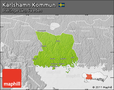 Physical Map of Karlshamn Kommun, lighten, desaturated