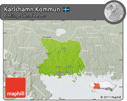 Physical Map of Karlshamn Kommun, lighten, semi-desaturated