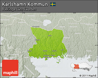 Physical Map of Karlshamn Kommun, lighten, semi-desaturated