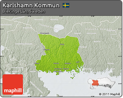 Physical Map of Karlshamn Kommun, lighten, semi-desaturated