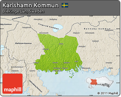 Physical Map of Karlshamn Kommun, shaded relief outside