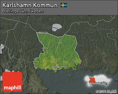 Satellite Map of Karlshamn Kommun, darken, semi-desaturated