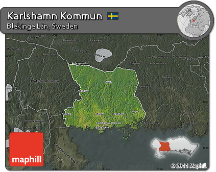 Satellite Map of Karlshamn Kommun, darken, semi-desaturated