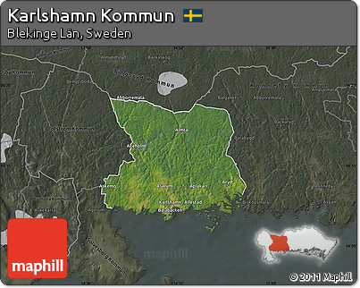Satellite Map of Karlshamn Kommun, darken, semi-desaturated