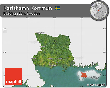 Satellite Map of Karlshamn Kommun, single color outside