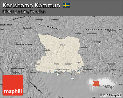 Shaded Relief Map of Karlshamn Kommun, darken, desaturated