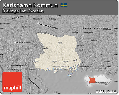 Shaded Relief Map of Karlshamn Kommun, darken, desaturated