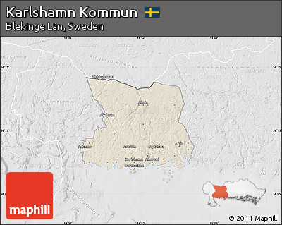 Shaded Relief Map of Karlshamn Kommun, lighten, desaturated