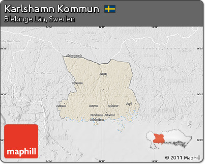 Shaded Relief Map of Karlshamn Kommun, lighten, desaturated