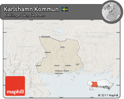 Shaded Relief Map of Karlshamn Kommun, lighten
