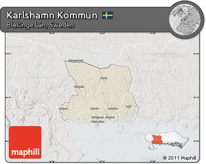 Shaded Relief Map of Karlshamn Kommun, lighten, semi-desaturated
