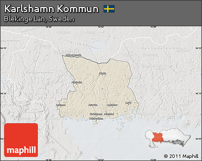 Shaded Relief Map of Karlshamn Kommun, lighten, semi-desaturated