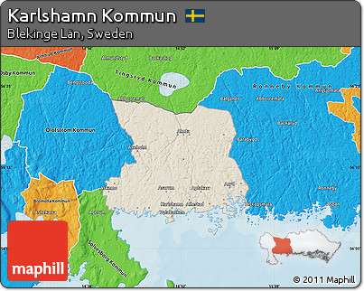 Shaded Relief Map of Karlshamn Kommun, political outside
