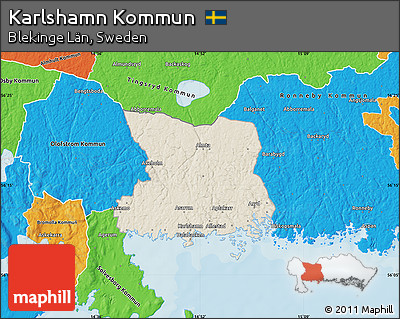 Shaded Relief Map of Karlshamn Kommun, political outside
