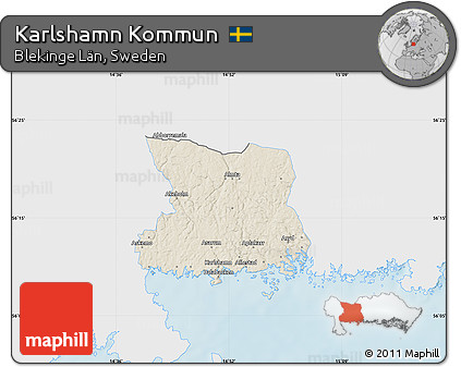 Shaded Relief Map of Karlshamn Kommun, single color outside
