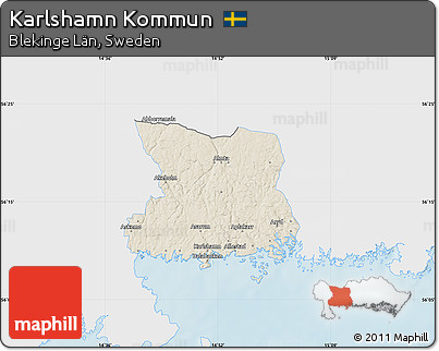 Shaded Relief Map of Karlshamn Kommun, single color outside