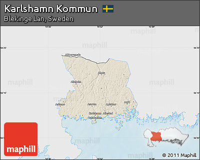 Shaded Relief Map of Karlshamn Kommun, single color outside