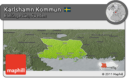 Physical Panoramic Map of Karlshamn Kommun, darken, semi-desaturated