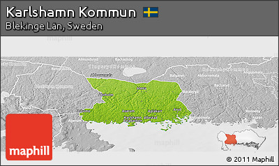 Physical Panoramic Map of Karlshamn Kommun, lighten, desaturated