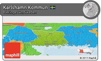 Physical Panoramic Map of Karlshamn Kommun, political outside
