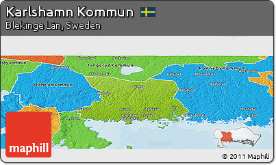 Physical Panoramic Map of Karlshamn Kommun, political outside
