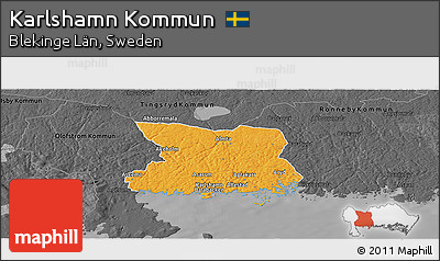 Political Panoramic Map of Karlshamn Kommun, darken, desaturated