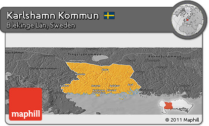 Political Panoramic Map of Karlshamn Kommun, darken, desaturated