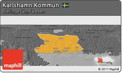 Political Panoramic Map of Karlshamn Kommun, darken, desaturated