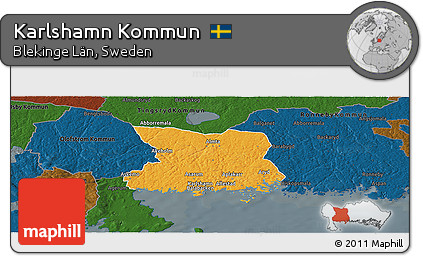 Political Panoramic Map of Karlshamn Kommun, darken