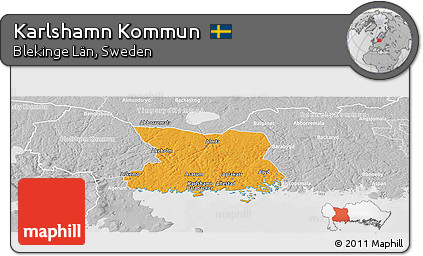 Political Panoramic Map of Karlshamn Kommun, lighten, desaturated